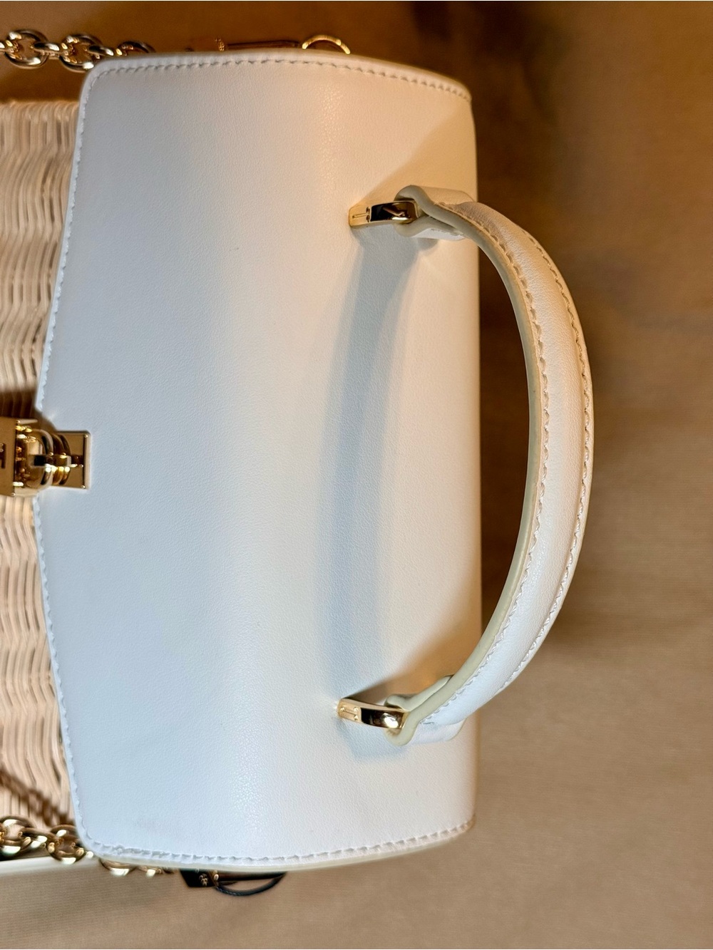 Ted Baker White Leather & Natural Wicker Top-Handle Satchel NWT - Picture 7 of 10